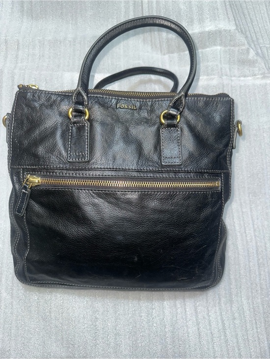 Fossil Handbags - Fossil Black Leather Satchel with Gold Hardware